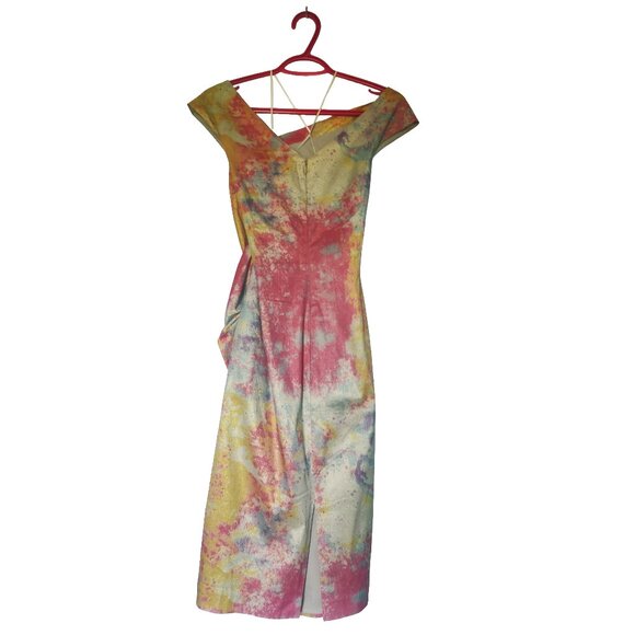 Flattering Teri Jon by Rickie Freeman Silver & Colourful Dress Size 12 - Picture 2 of 16